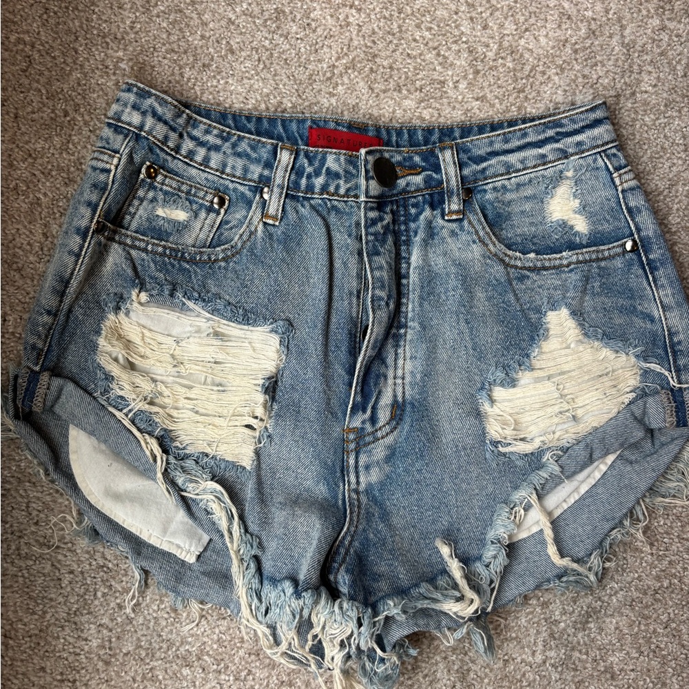 Signature8 Blue Distressed Jean Shorts
